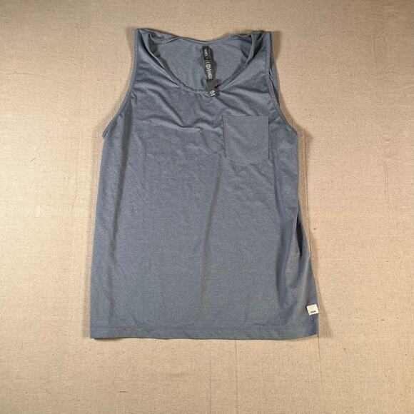 Vuori Mens Size Medium Tank Top Performance Stretch Blue Heathered Pocket - Picture 1 of 6